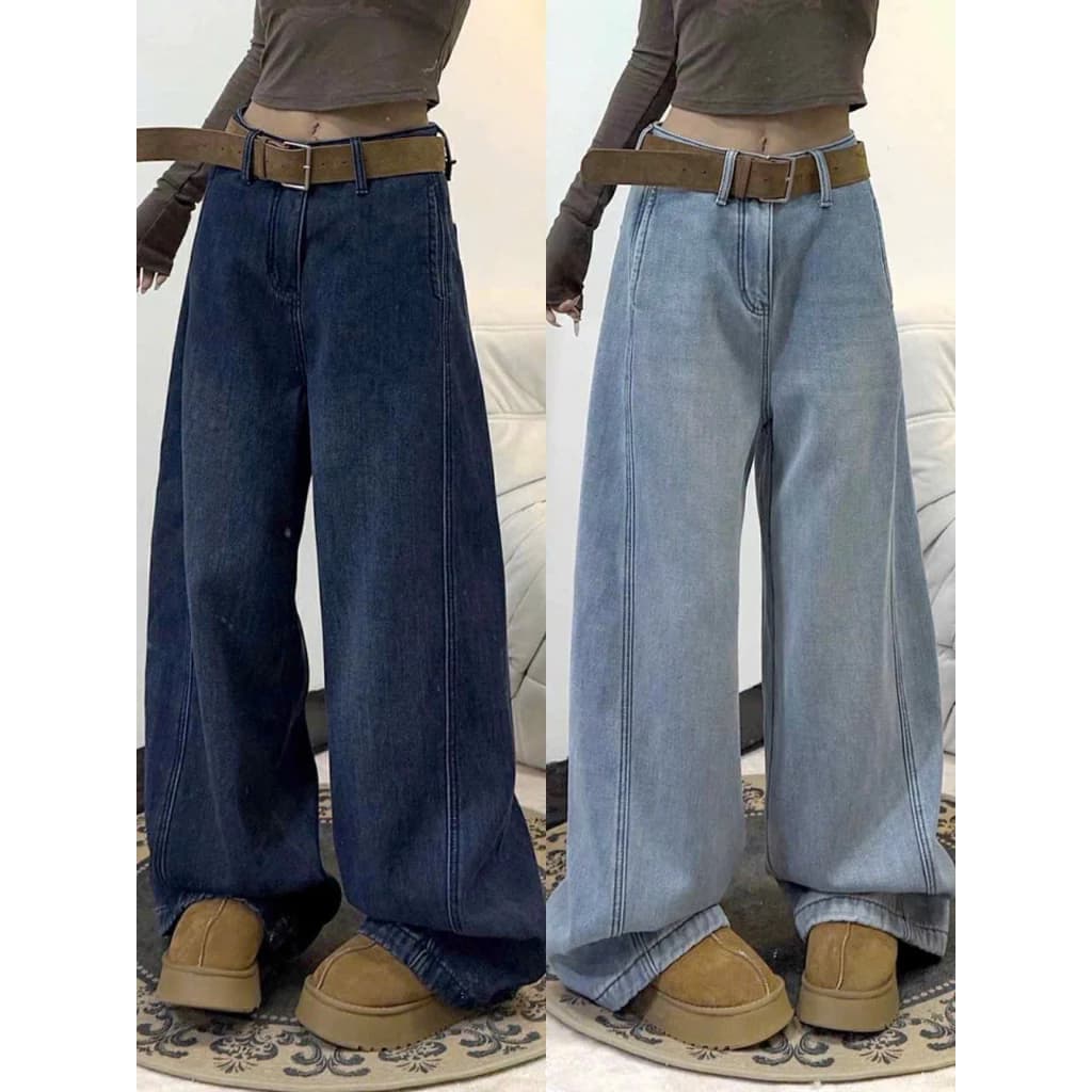Quần jeans suông ONKIM túi dọc gấu to phom hack dáng lưng cao đủ 2 màu phong cách HÀN QUỐC WJeans095