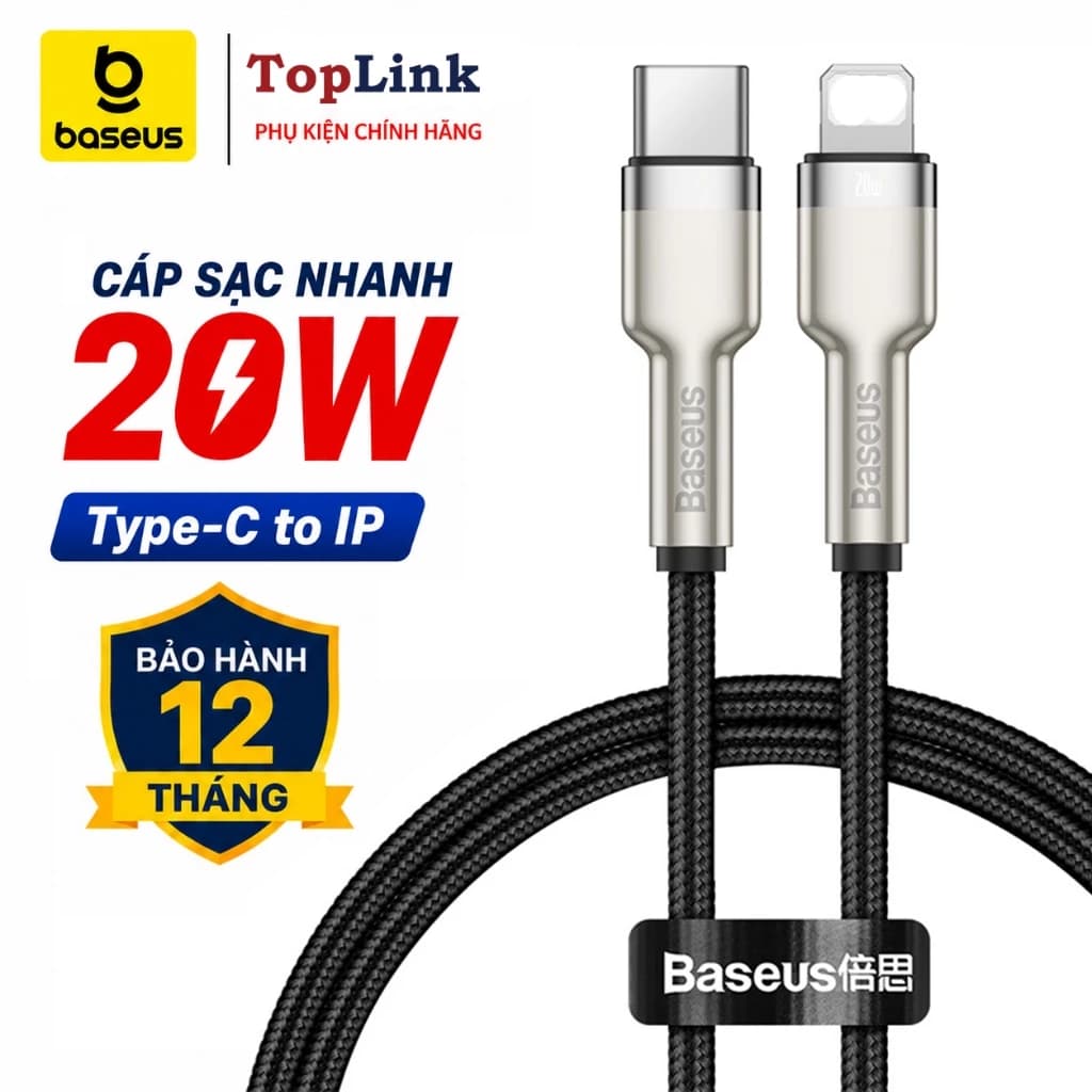 Dây Cáp Sạc Nhanh Type C To 20W Cho IP12/11/XR/XS/X,tablet táo Hãng Baseus Metal CATLJK 25cm 1m 2m Chống Gãy Siêu Bền