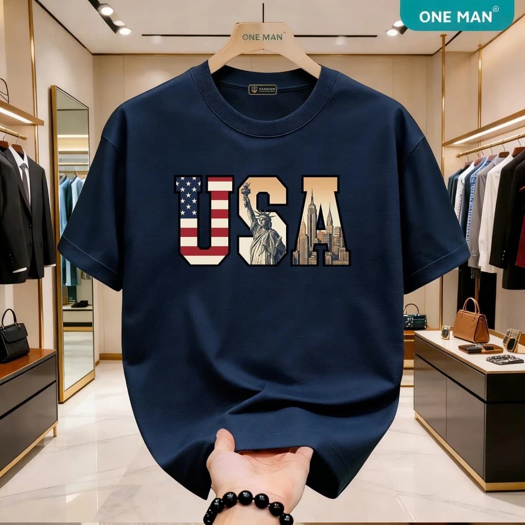 Áo thun nam nữ cổ bo tròn ONE MAN Cao Cấp cotton 100% in chữ USA form rộng mặc mát thoải mái dễ mặc AP469