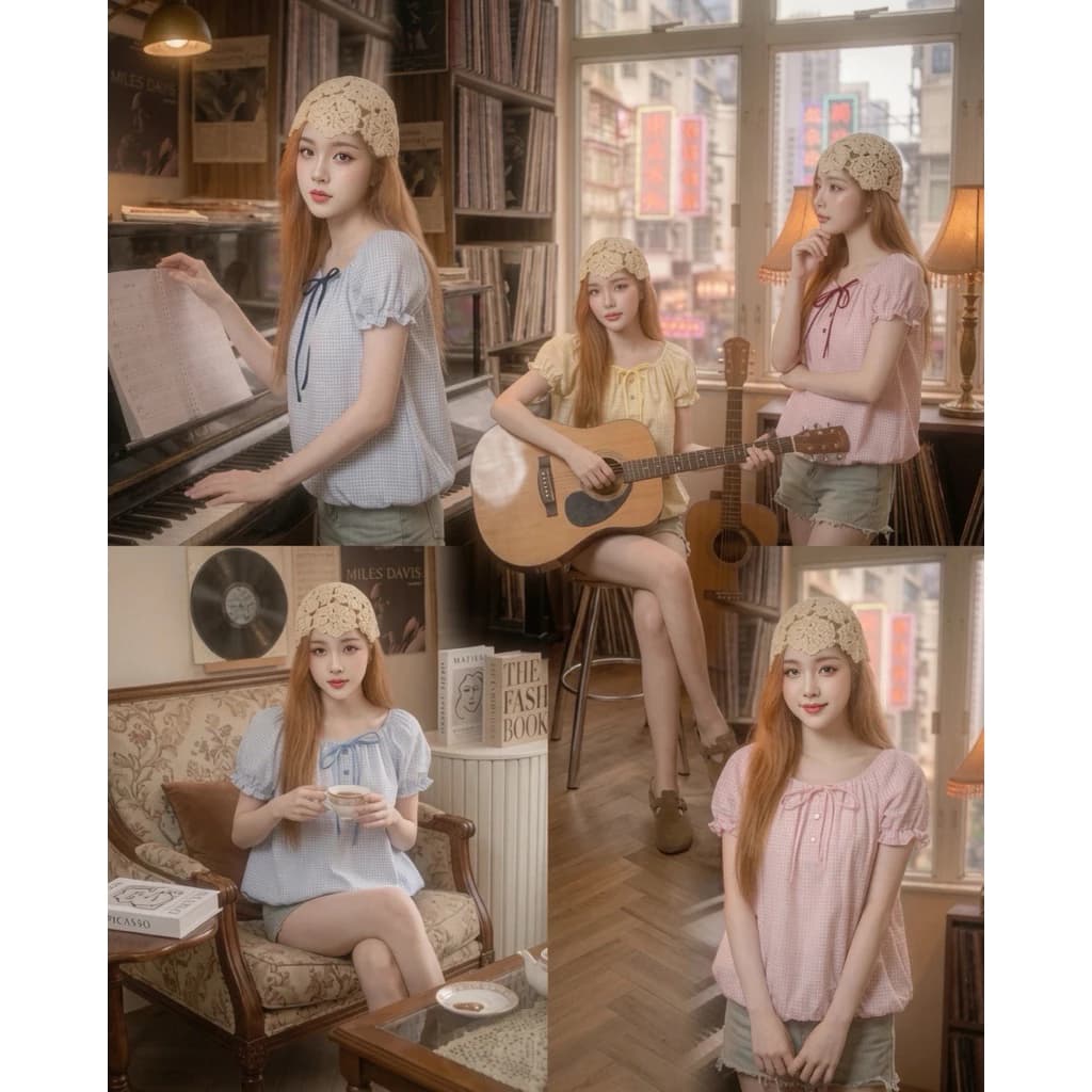 🎈 ÁO BLOUSE BABYDOLL CARO BỒNG BỀNH – DIỆU DÀNG CHUẨN KOREAN STYLE 🎈