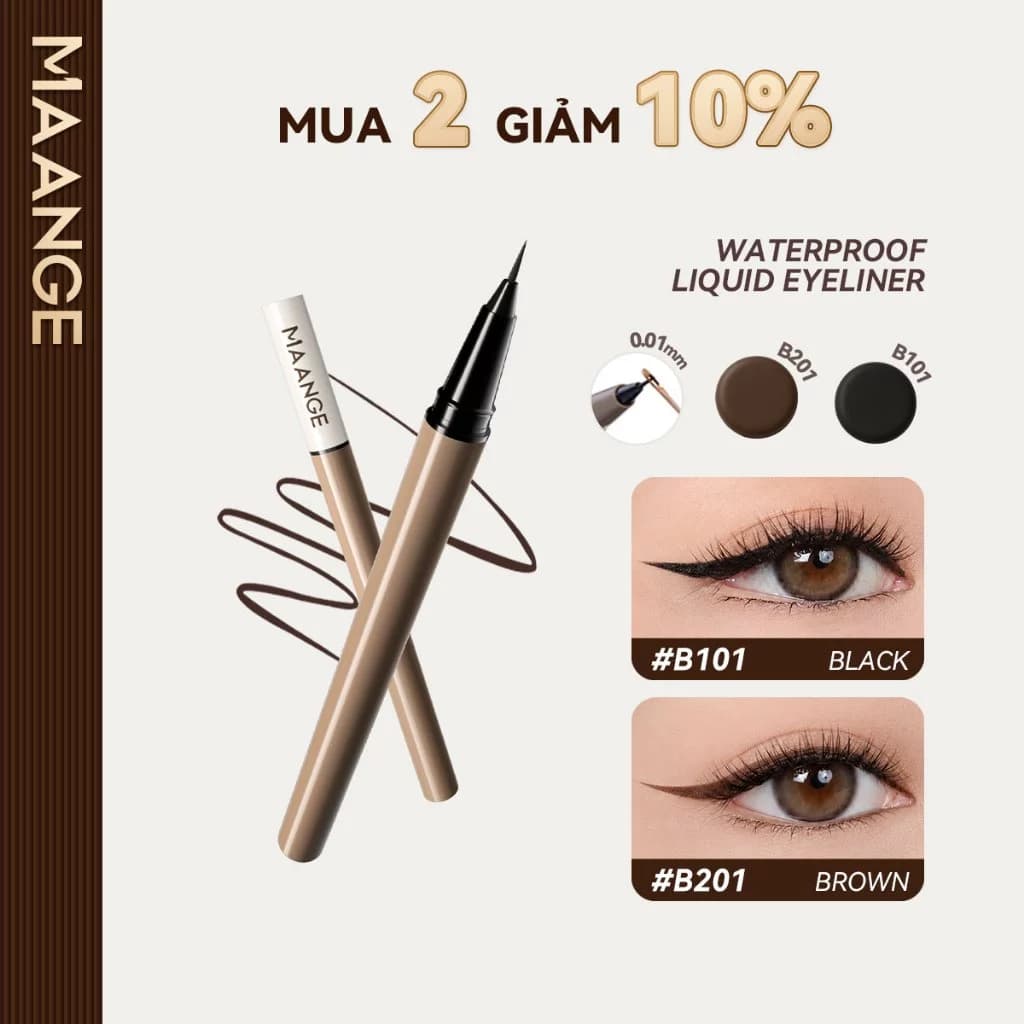 MAANGE Bút Kẻ Mắt 0.01MM Dạng Lỏng Lâu Trôi Không Thấm Nước Nhanh khô bút chì kẻ lông mày Trang Diểm Mắt E01