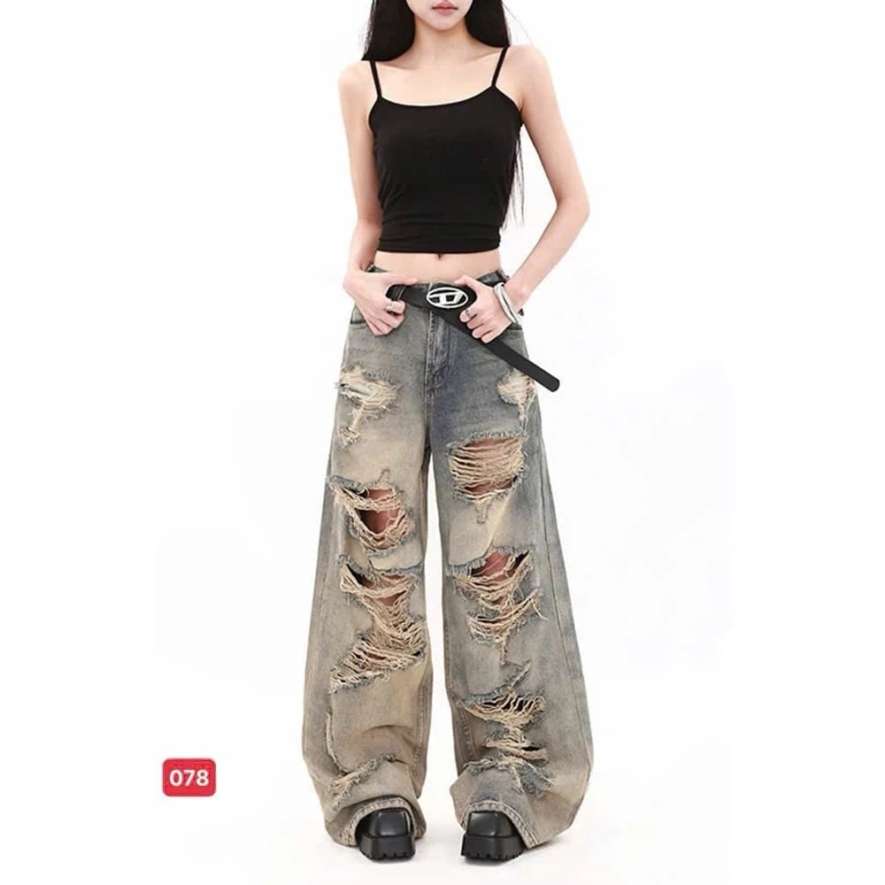 Quần jean nữ ống rộng, quần baggy nữ ống suông chất demin cạp cao thời trang Bi shop173 ms061