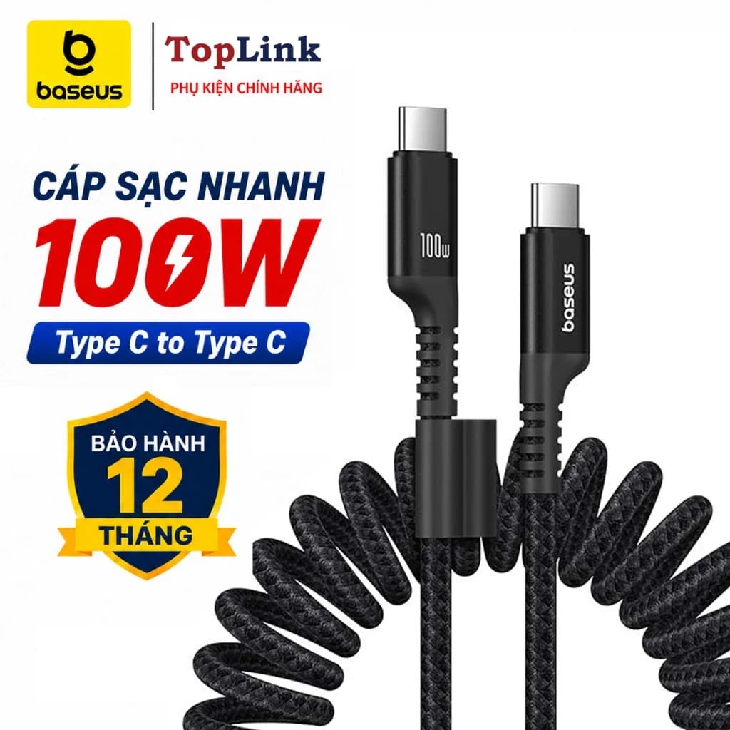 Cáp Sạc Nhanh 100W Dây Xoắn BASEUS Type C Sang Type C Fish Eye PD 100W, Carplay, Truyền Dữ Liệu Cho IP 15, SamSun