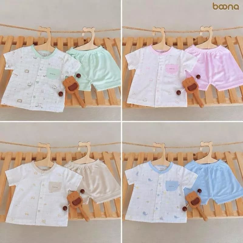 Bộ Quần Áo Cộc Tay Sơ Sinh Boona Petit 3D Túi Ngực Phối Màu Chất Vải Siêu Mềm Mát Cho Bé