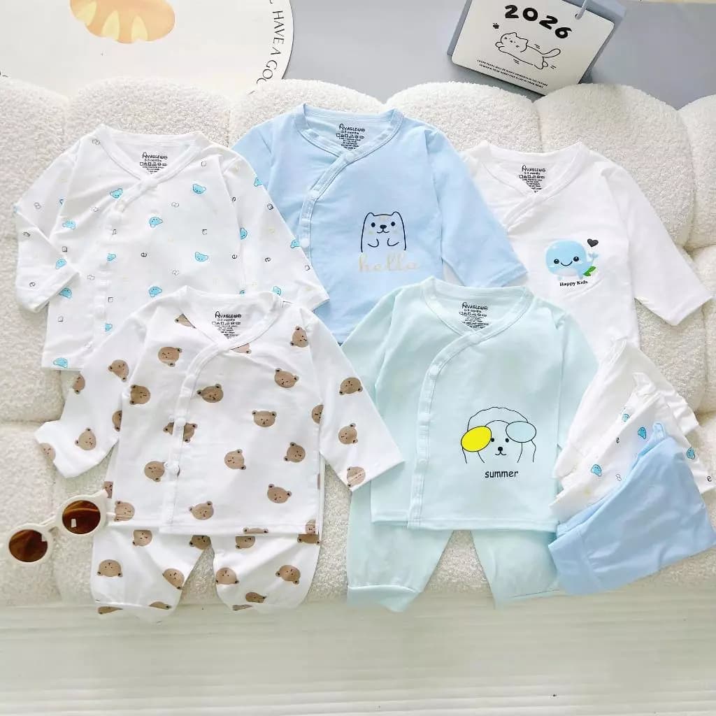 Combo 3-5 Bộ Quần Áo Dài Tay Sơ Sinh Thun Lạnh Mềm Mát, Hoạ Tiết Đáng Yêu Cho Bé Từ 3-9kg - Avarlew