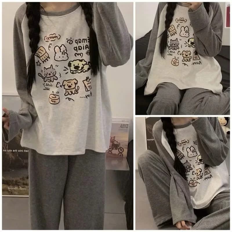 [RẺ VÔ ĐỊCH] Bộ nỉ nữ gấu 3D form rộng tay bồng - Set đồ ngủ áo sweater kèm quần ống bo gấu mặc ở nhà cá tính