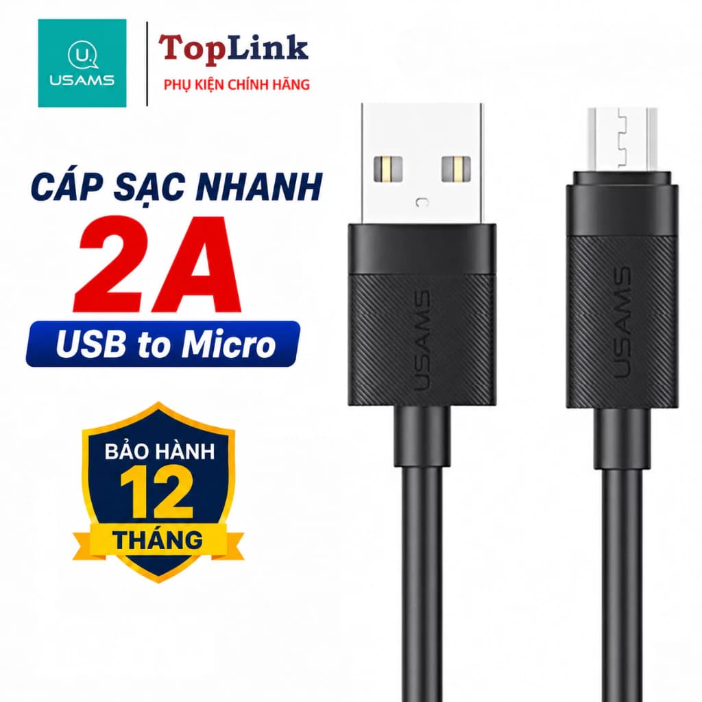 Cáp Sạc Nhanh Usb ra Micro 2a Usams Truyền Data 480Mbps An Toàn, Ổn Định, Tương Thích Rộng