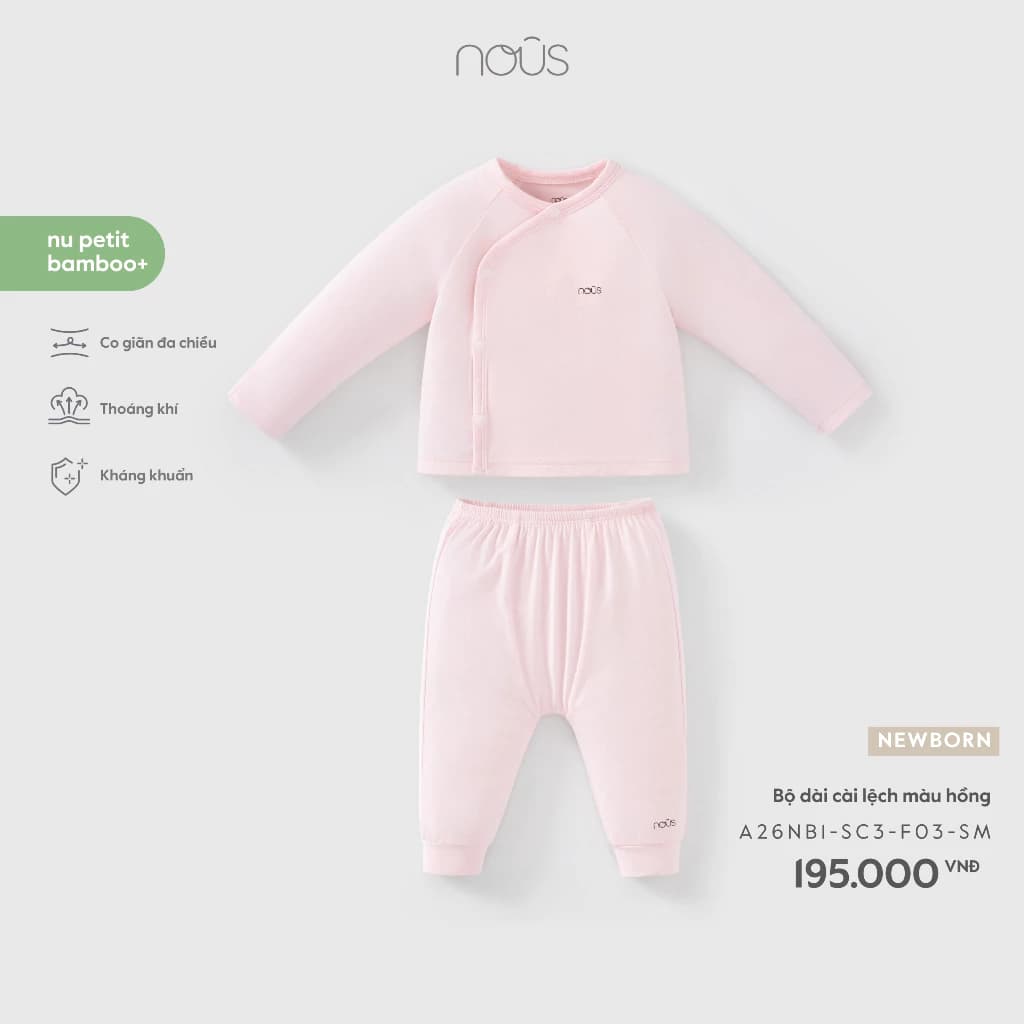 Nous Newborn Bộ quần áo dài tay, bộ dài bé trai bé gái sơ sinh họa tiết cho bé chất liệu petit mềm mịn dưới 5kg