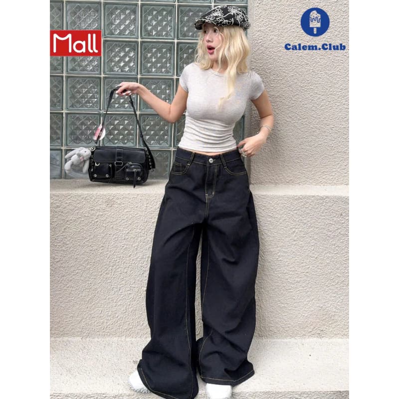 Calem.Club - Quần Kaki Jeans Ver 2 Ống Rộng WIDE LEG tôn dáng cạp cao form unisex nam nữ quần jean nữ