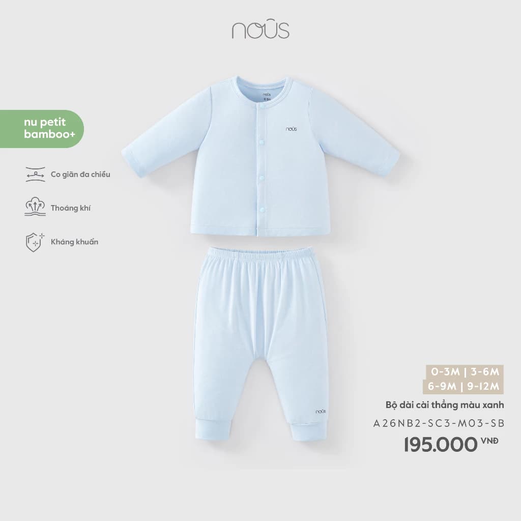 Nous Baby Bộ dài tay cài cúc, bộ dài cho bé trai bé gái mềm mịn in họa tiết dễ thương cho bé dưới 10.5kg BST T4