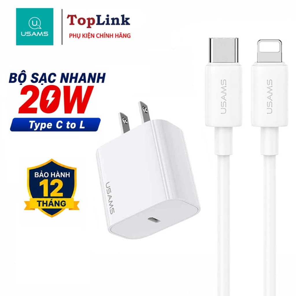 Bộ Sạc Nhanh 20w PD USAMS Cho IP 5/6/7/8/9/10/11/12/13/14 Công Nghệ An Toàn Thiết Kế Nhỏ Gọn