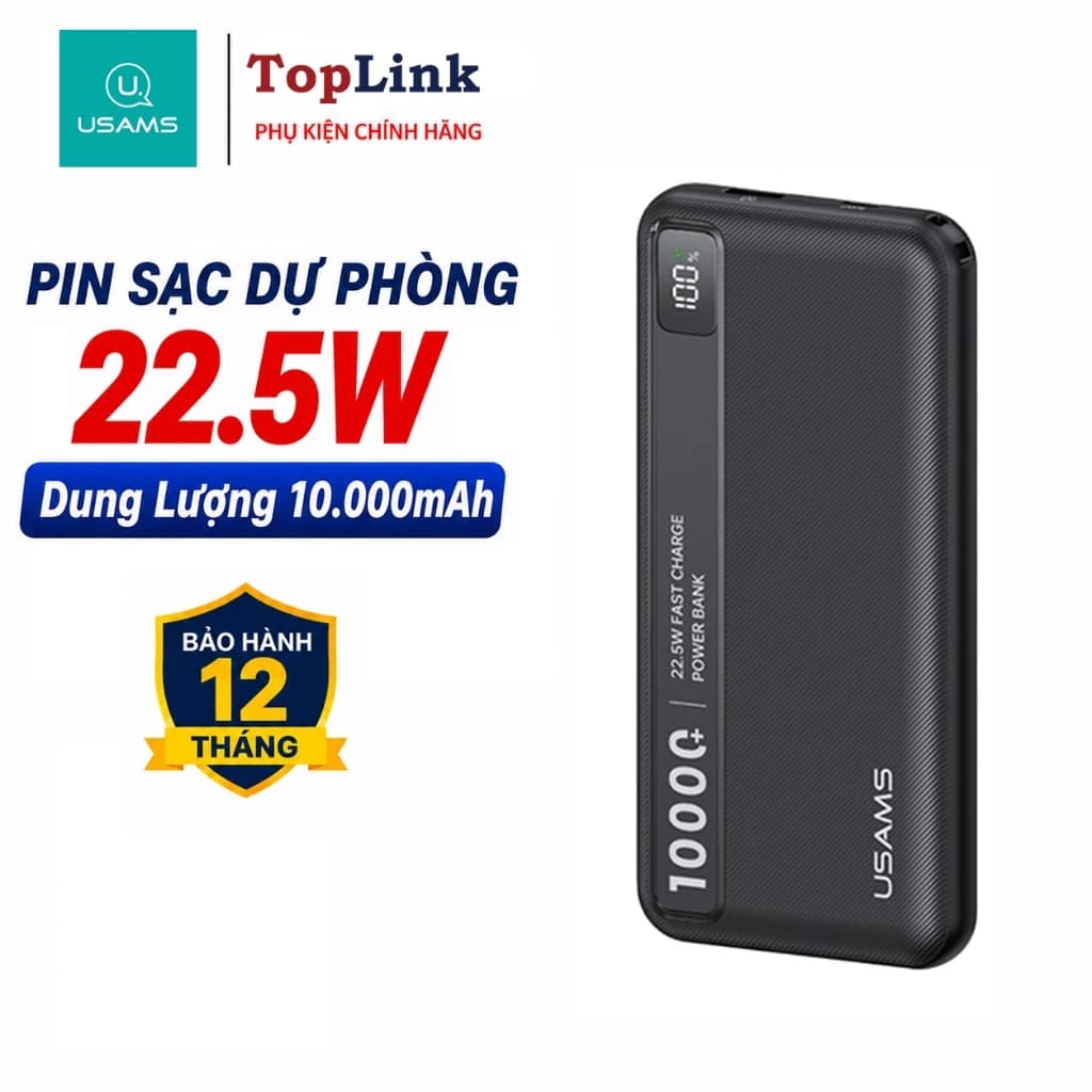 Sạc Dự Phòng 10000mAh/20000mAh Sạc Nhanh 22.5W USAMS 2 cổng U+C Màn Hình LED PD 20W Cho IP/Samsun/Xiaomi/Huawei