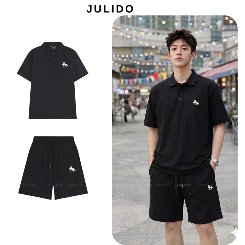 Bộ quần áo thể thao nam nữ JULIDO logo thêu, chất liệu vải Waffle thoáng mát, thấm hút mồ hôi.