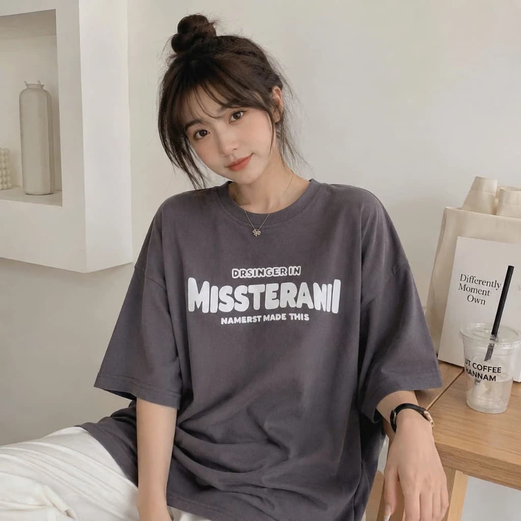 Áo thun phông nữ nam unisex 3158 form rộng tay lỡ chất liệu cotton khô loại 1 in chữ MISSTERANI