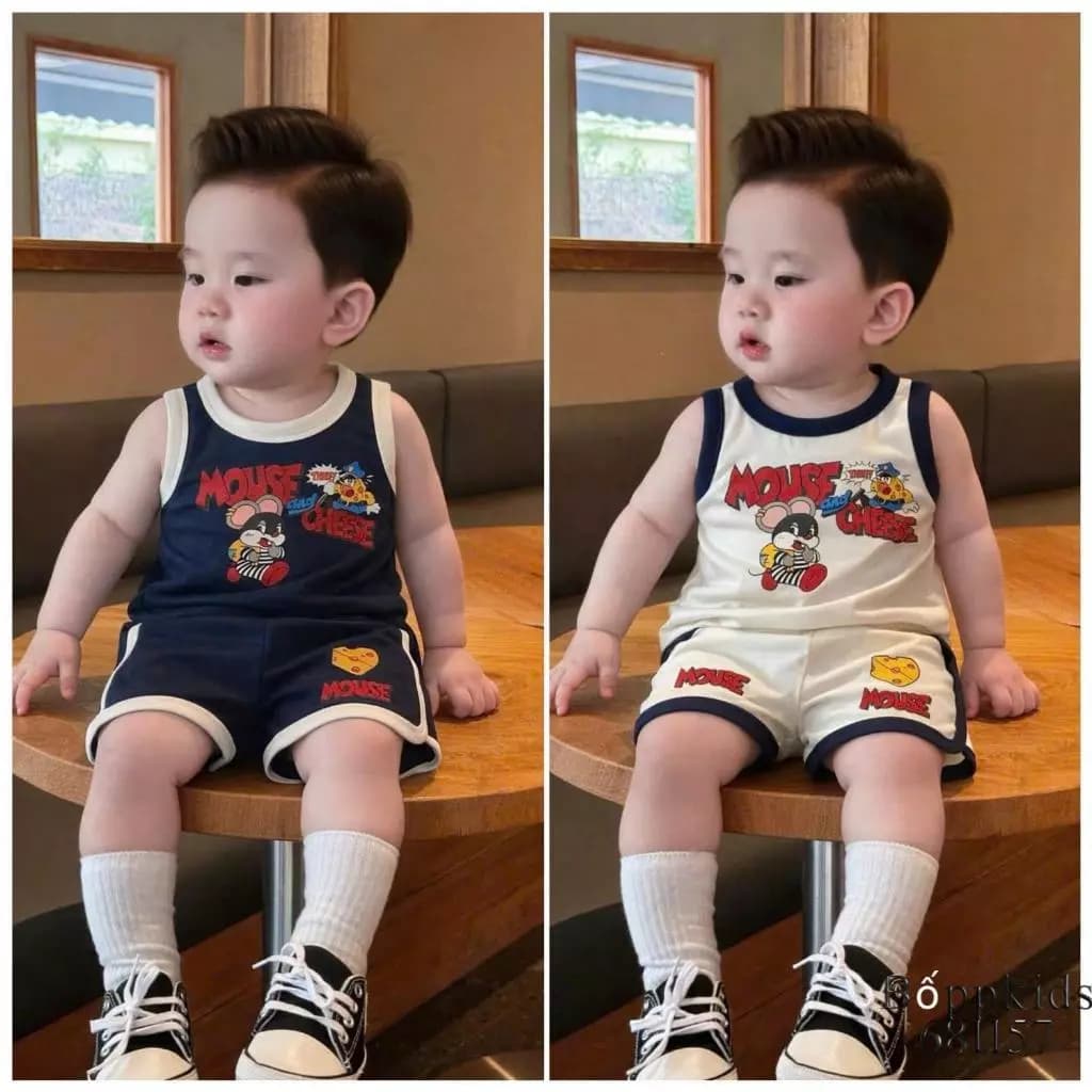 Bộ Quần Áo 3 Lỗ Bé Trai In Hình Hoạt Hình Dễ Thương Size 8-22kg Chất Liêu Cotton Mềm Mịn Thoáng Mát (Sát Nách)