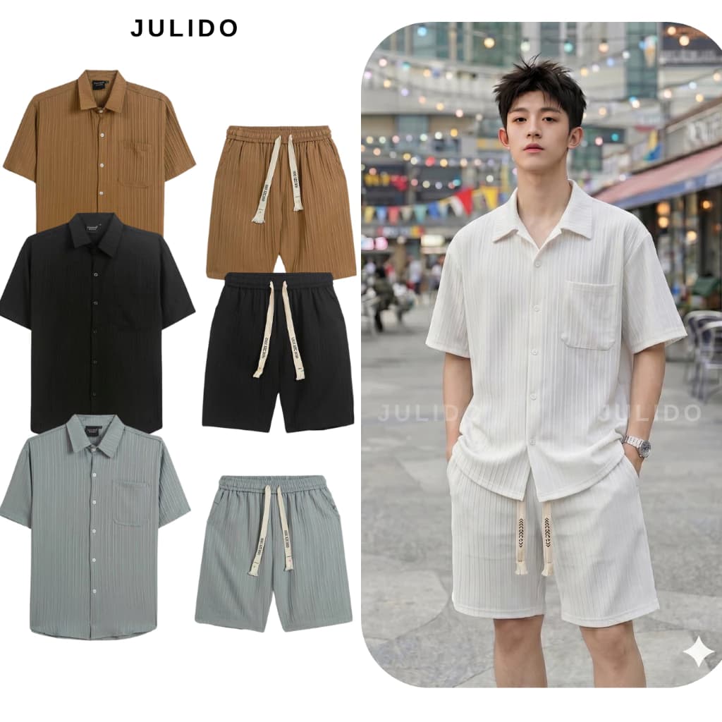 Bộ quần áo nam JULIDO chất đũi gân mềm mịn mát