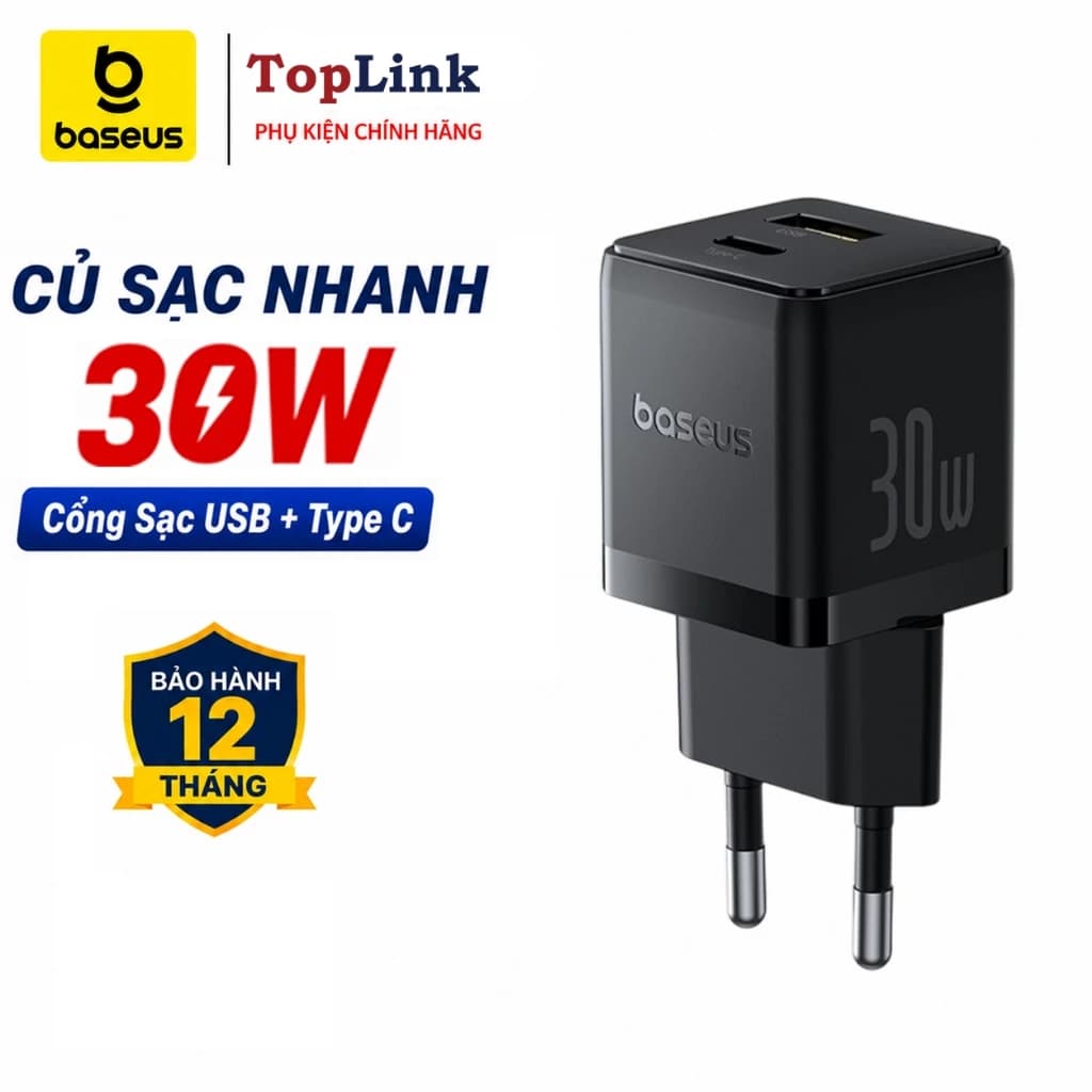Củ Sạc Nhanh U+C PD 30w 20w Baseus Palm Nhỏ Gọn Chống Quá Dòng Quá Tải Nhiệt Bảo Vệ Người Dùng Cho IP Pad SamSun Google