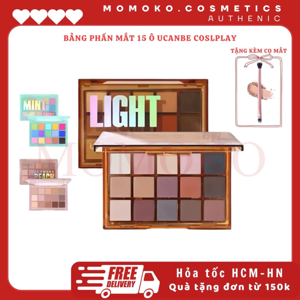 Bảng Phấn Mắt UCANBE 15 Màu - Matte, Shimmer, Long Lanh - Hồng, Tím, Đỏ, Xanh Dương, Vàng, Xanh Lá, Khói Bộ Trang Điểm