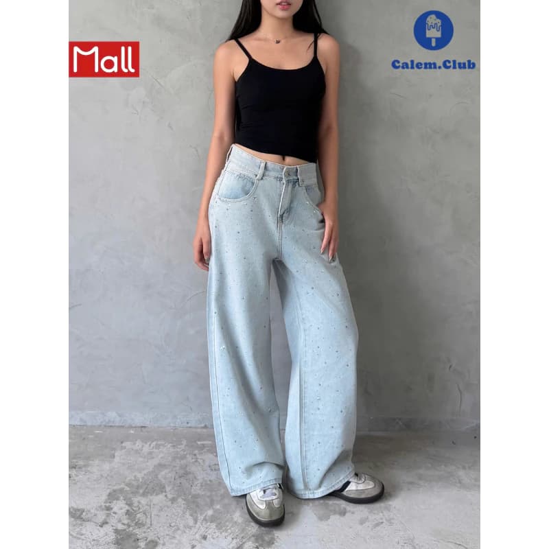 Calem.Club - Quần Jeans ống suông TWINKLE JEANS đính đá form unisex kiểu dáng trendy