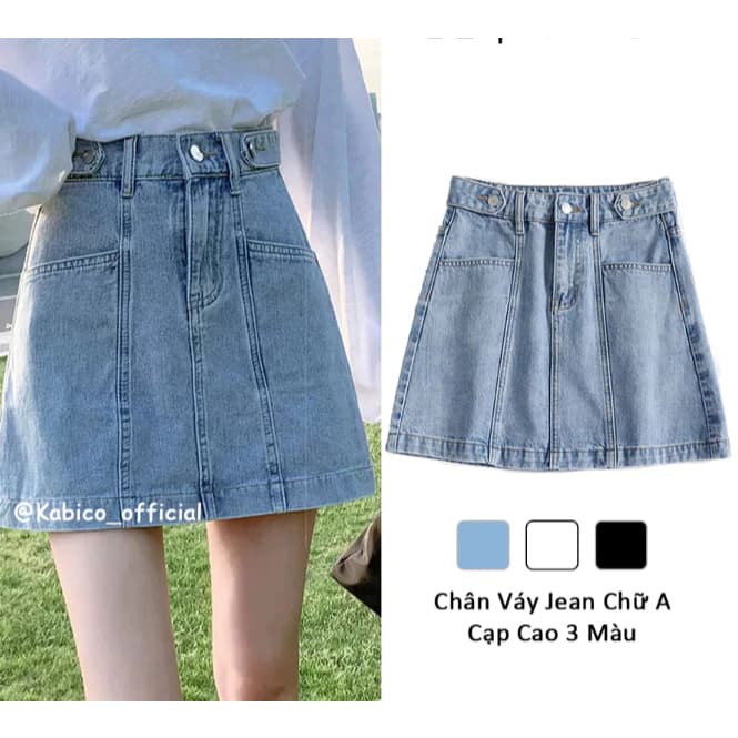 Chân Váy Jean Chữ A Lưng Cao Dáng Xòe Tôn Dáng Phong Cách Hàn Quốc CVJ913