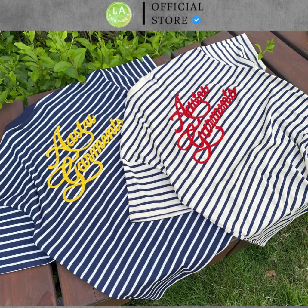 Áo Thun Nam Nữ AaStu Garments Phối Sọc 2 Màu Thêu Chỉ Nổi Siêu Đẹp Vải Dệt Kim Mịn Mướt Đủ Tag Mạc