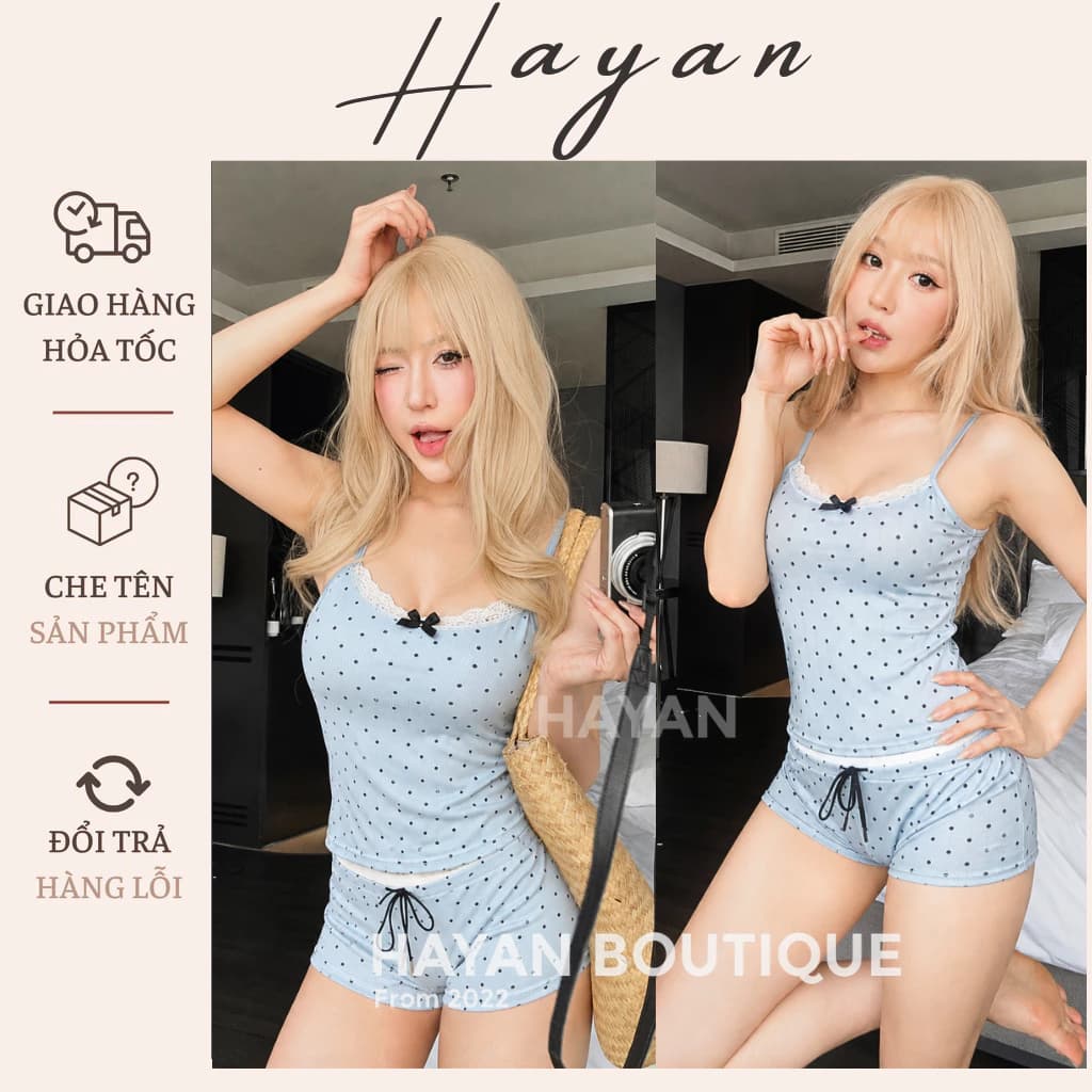HT29o Đồ ngủ 2s sexy thun cotton chấm bi kèm ĐỆM LÓT,Bộ pijama hotgirl tôn dáng HT29o