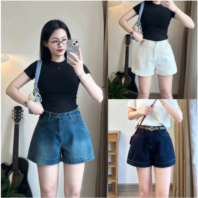 Quần Short Jean Nữ Lưng Cao Ống Rộng Basic Tôn Dáng Ulzzang QJ881