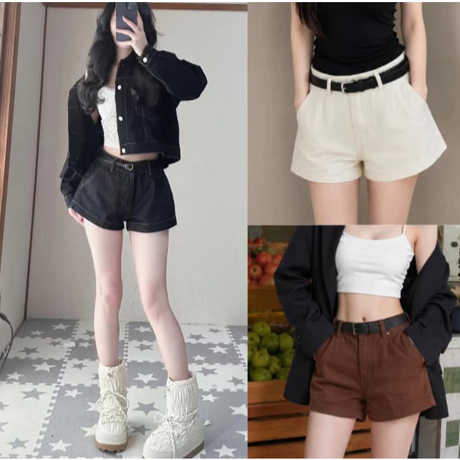 Quần Short Jean Nữ Lưng Cao Kèm Thắt Lưng Form Chữ A Tôn Dáng QJ883