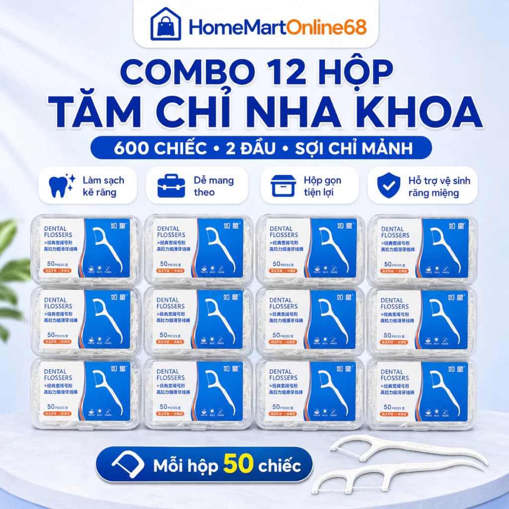 Combo 12 Hộp 600 Chiếc Tăm Chỉ Nha Khoa 2 Đầu Sợi Chỉ Mảnh, Tăm Chỉ Nha Khoa Vệ Sinh Kẽ Răng Chân Nướu