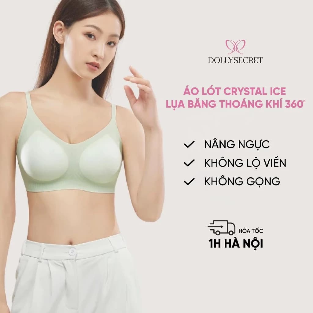 Áo Lót CRYSTAL ICE Lụa Băng Thoáng Khí 360 Áo Bra Nữ Có Đệm Mút Nâng Ngực Mỏng Mịn DOLLYSECRET Không Viền A63