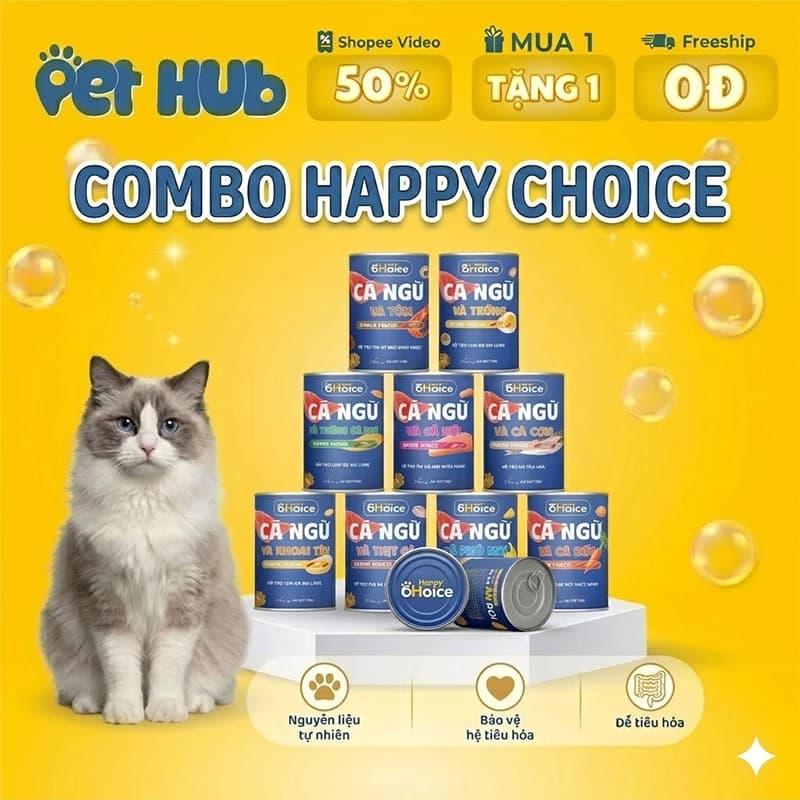 [COMBO 10-5] Lon Pate Happy Choice Dạng Hộp 400g, Pate Cho Mèo Từ Thịt Cá Tươi 100%