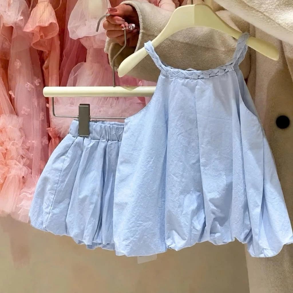 Bộ đồ bé gái áo Cổ Yếm Bện phối đầm bí ngô form bồng xòe đáng yêu đi biển đi chơi 8-28kg Tom Baby Kids [ĐB-012-AK]