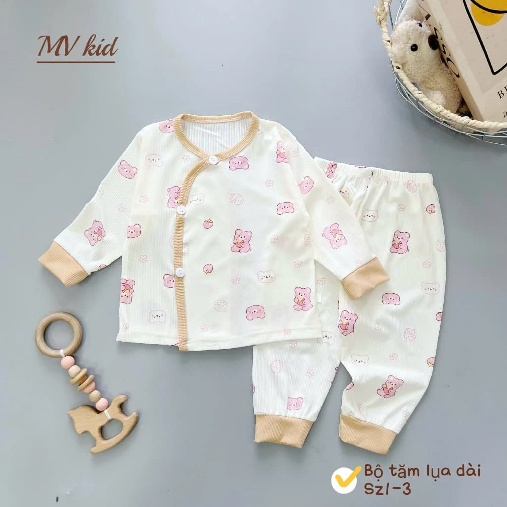 [Chất Tăm Lạnh] Set 3-5 Bộ Dài Tay Chất Tăm Lạnh Mềm Mại Thiết Kế Cúc Chéo Họa Tiết Đáng Yêu
