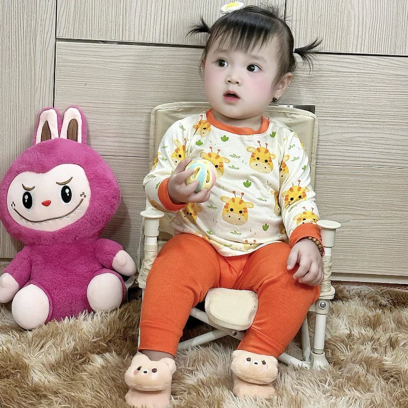Bộ thun lạnh họa tiết tay dài,quần dài,cho bé trai,bé gái,trẻ em,size 5-15kg
