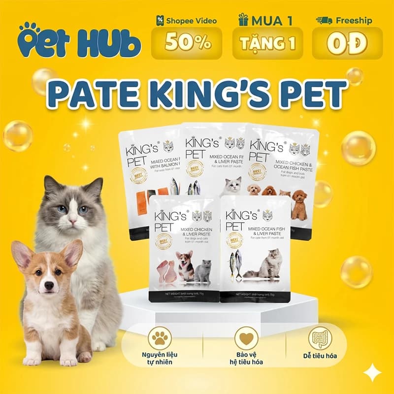 Pate King’s Pet Túi 70gr Thức Ăn Cho Chó Mèo, Pate King Pet Tăng Cường Hệ Miễn Dịch Dễ Tiêu Hóa