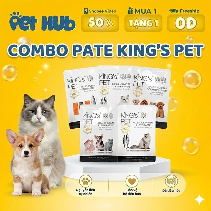 [COMBO 20-10-5] Pate King’s Pet Túi 70gr Thức Ăn Cho Chó Mèo Tăng Cường Hệ Miễn Dịch Dễ Tiêu Hóa