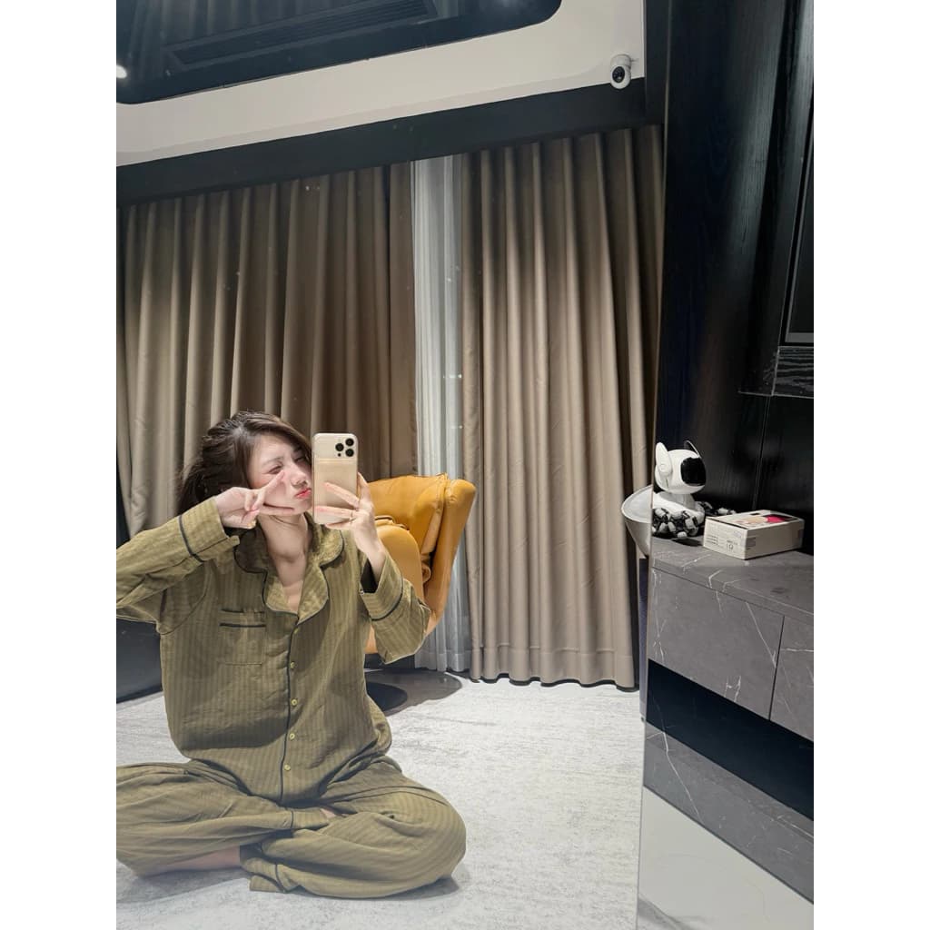 Set bộ đồ ngủ dài Pyjama thu đông kẻ sọc màu vintage dài tay chất đẹp ChunChun