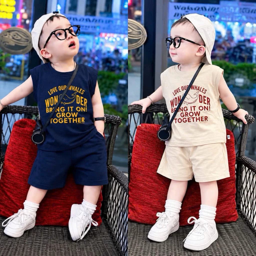 Bộ quần áo trẻ em bé trai hình Cá Heo cực xinh chất liệu cotton mềm mát