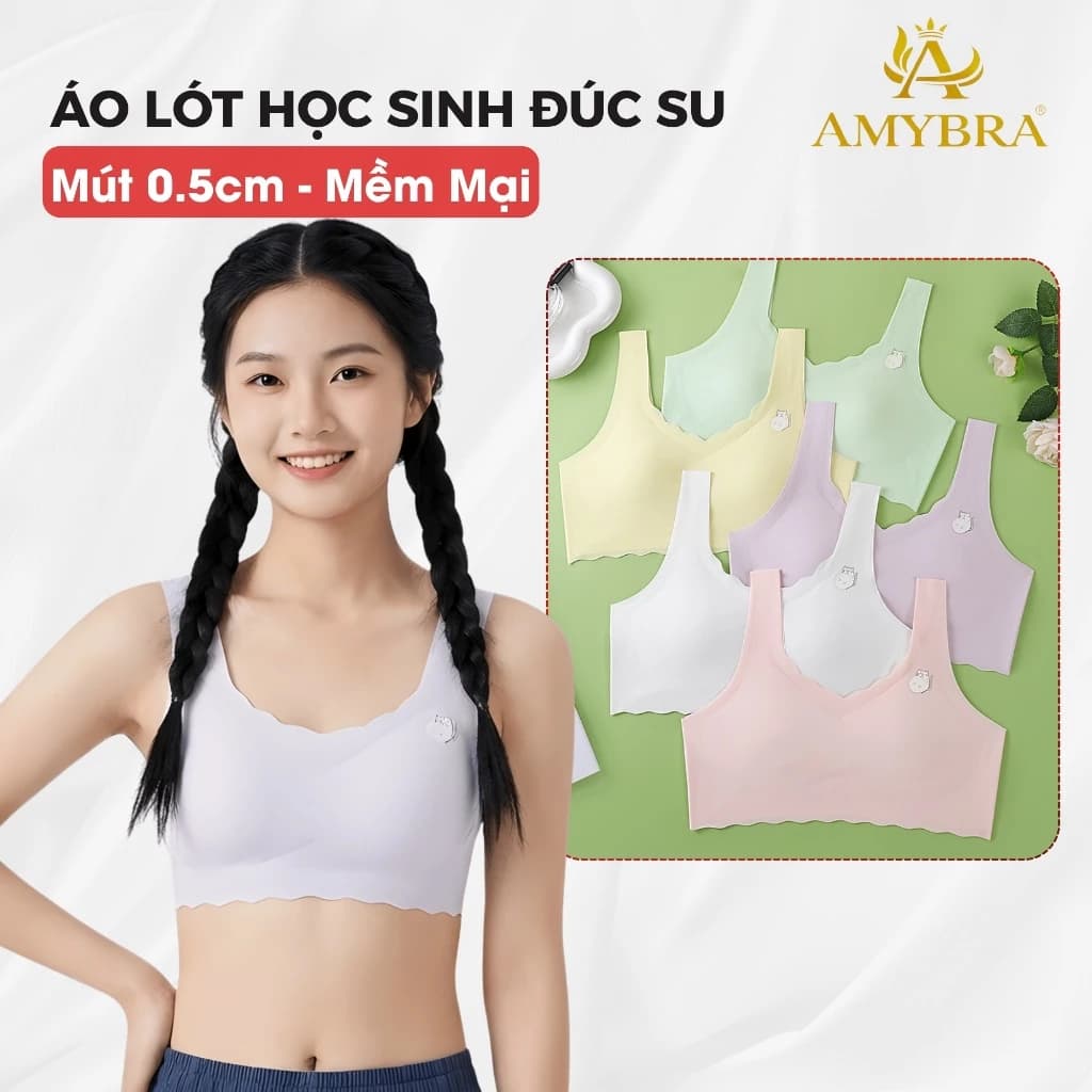 Áo lót học sinh chất su thoáng mát, áo ngực nữ đệm mỏng phong cánh nhẹ nhàng AMYBRA A741