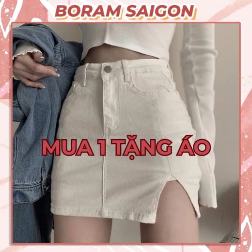 Chân váy kaki ngắn chữ a xẻ tà tôn dáng chất liệu co dãn dày dặn siêu hot BORAM SG (có quần trong)