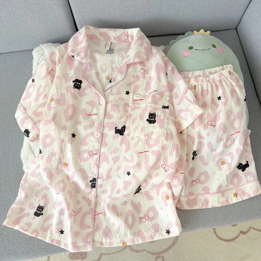 [Sẵn] Bộ ngủ pyjama cộc tay dành cho nữ nhiều hoạ tiết hoạt hình dễ thương 609