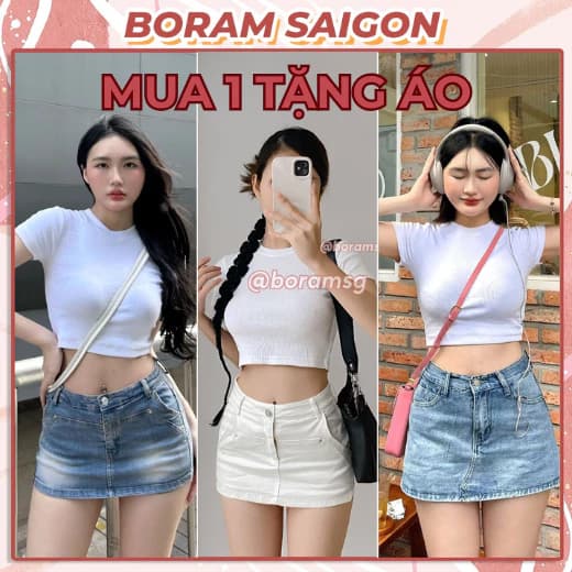 Quần váy nữ tổng hợp jean kaki trắng BORAM SG