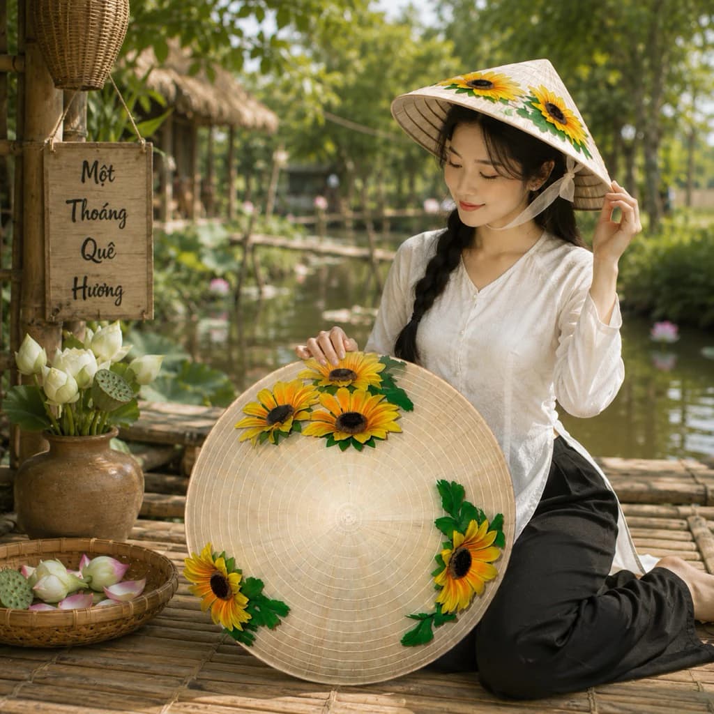 Nón Lá Hoa Hướng Dương Trang Trí Xinh Xắn 🌻 Nón Lá Chụp Ảnh Du Lịch Đi Biển Vintage Handmade