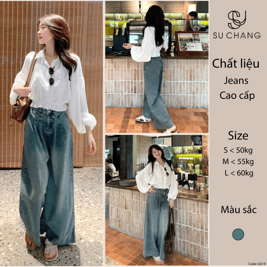 Quần Jeans Ống Suông Gấu Cao Dáng Dài Q519 Su Chang Thời Trang Nữ