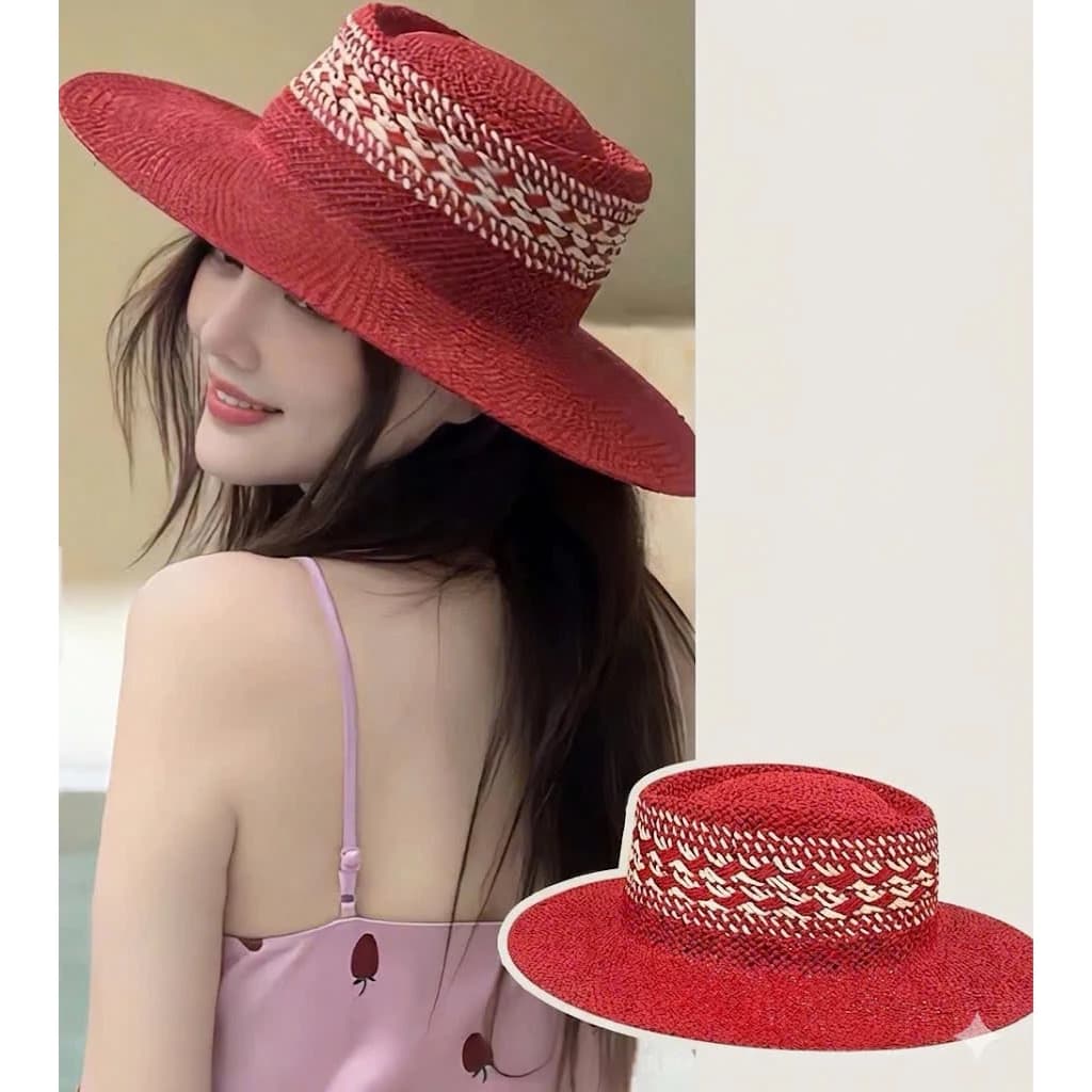 Mũ/ nón đỏ vành ngang đầu lõm , hàng Qc dầy đanh cứng
