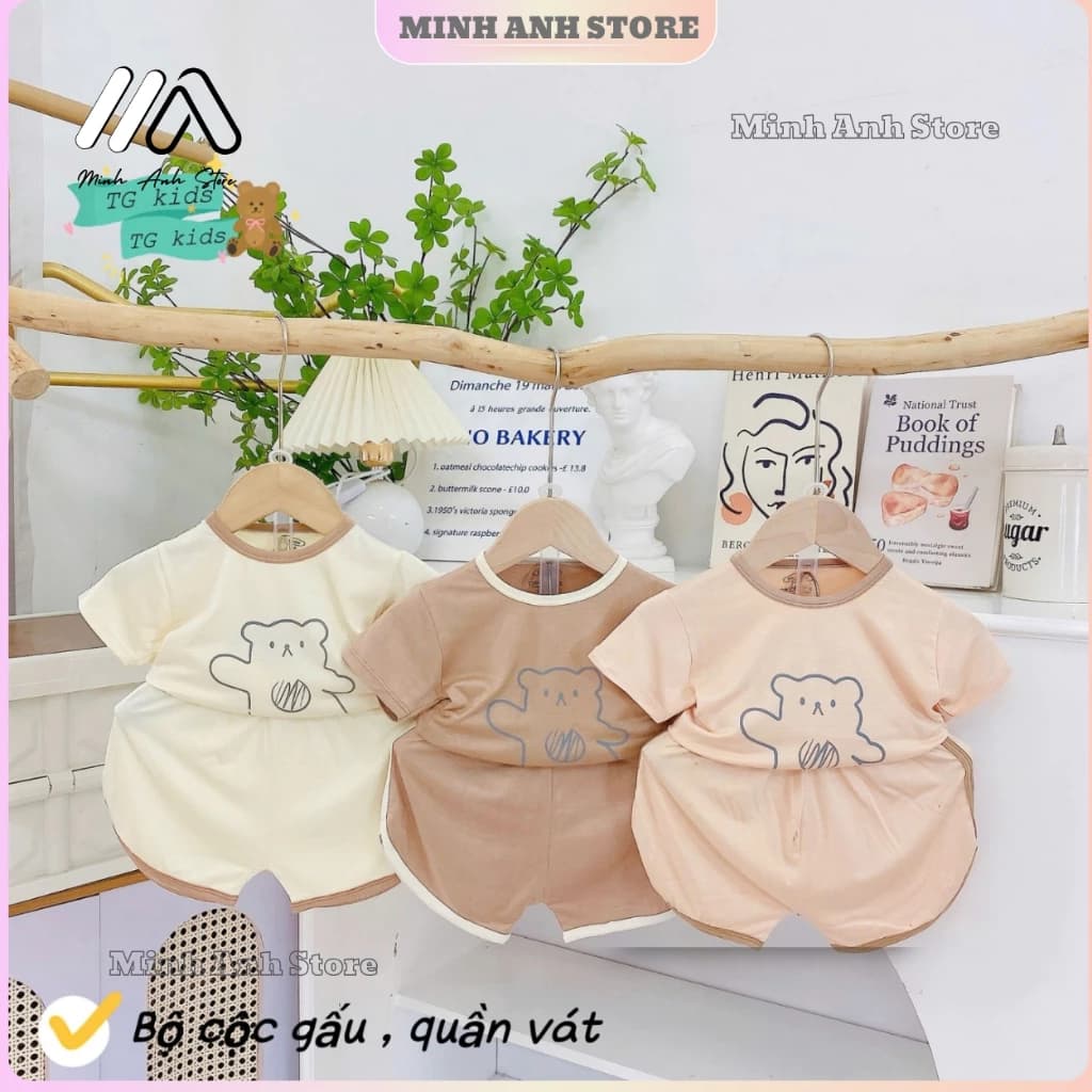 [Set 2/3] Bộ Cộc Tay Sơ Sinh Chui Đầu Hình Gấu Thun Lạnh Quần Vát mềm mịn cho bé size 4-14 kg