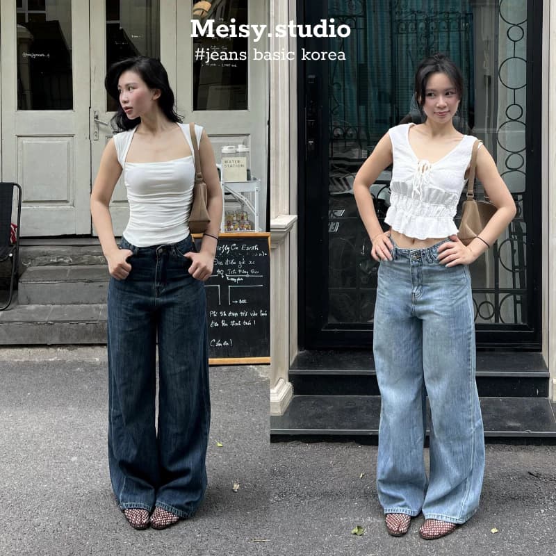 Quần jeans không cạp chất jeans mềm phong cách basic Hàn Quốc Meisy 0CAP
