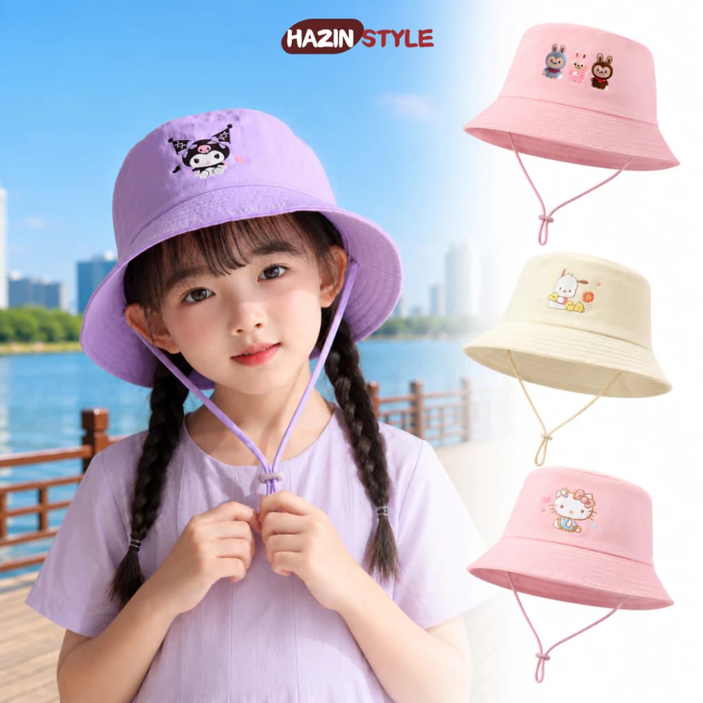 Mũ Tai Bèo Trẻ Em 3-10 Tuổi Hoạt Hình Dễ Thương Có Quai Đeo Chống Nắng Cho Bé Trai Bé Gái Mũ Bucket Cotton Cao Cấp