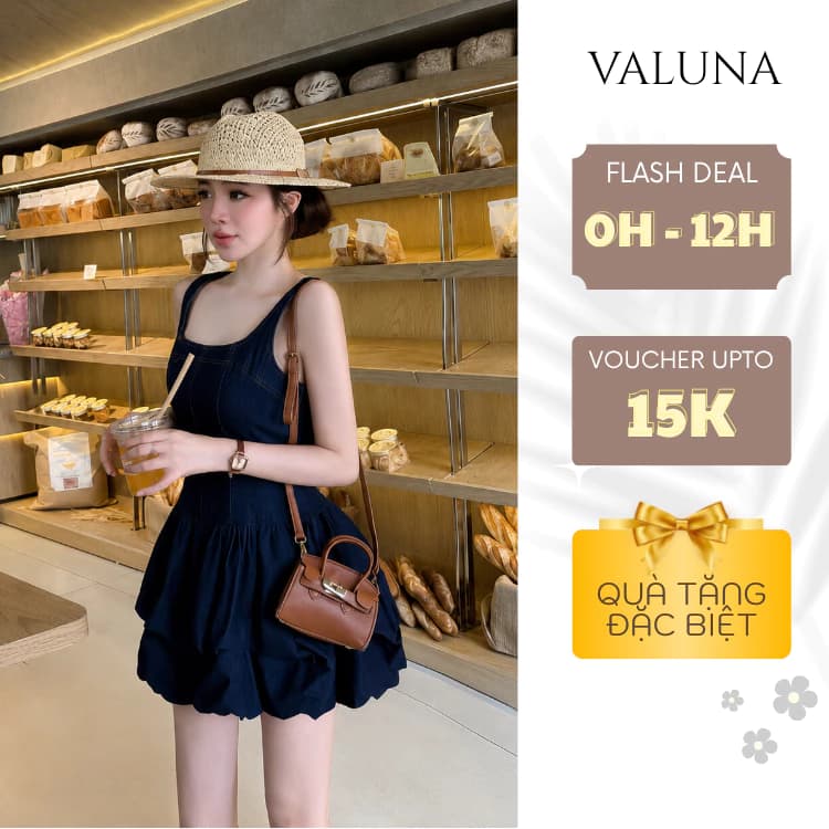 Váy Hai Dây Dáng Bí Ngô Tôn Dáng Trẻ Trung Tiểu Thư Hàn Quốc Cao Cấp VALUNA STORE 2664