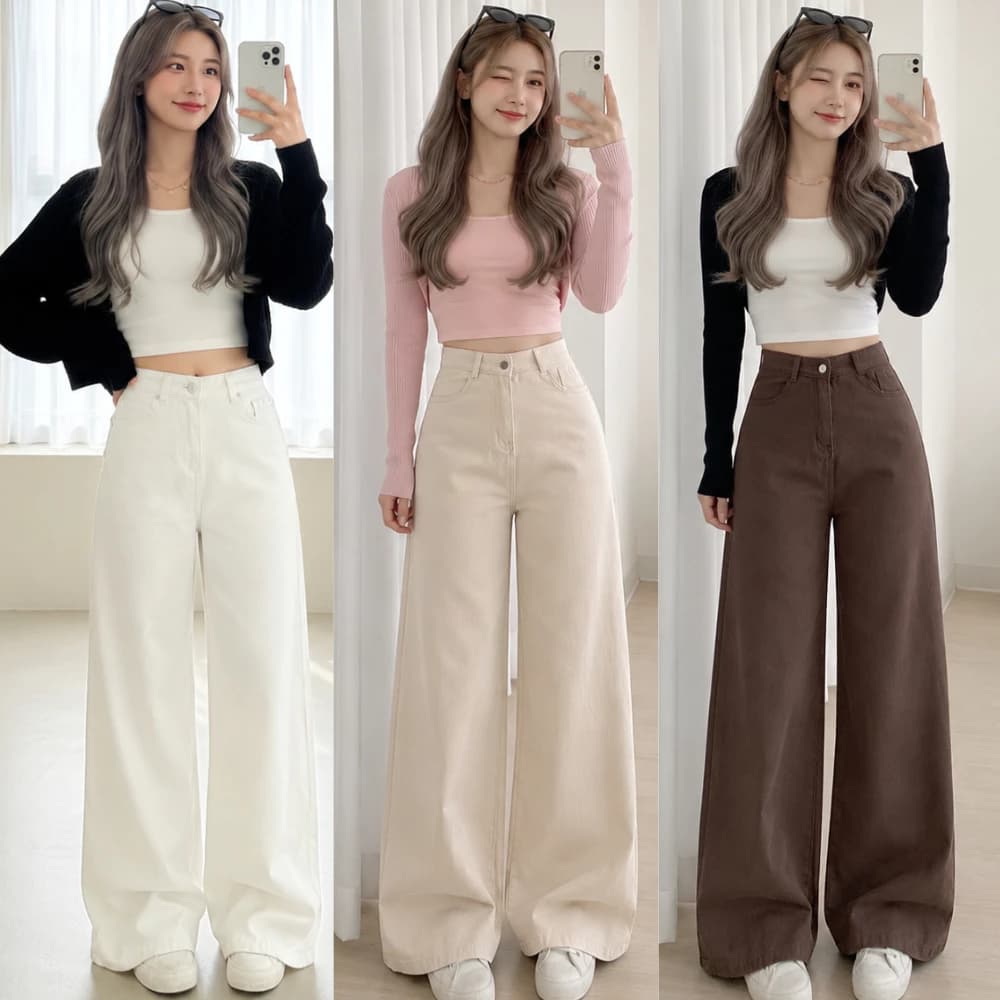 Quần Jeans Nữ Trắng Trơn MIAA  Ống Suông Cạp Cao Vải Jean Kaki Dày Phong Cách ulzzang Hàn Quốc_J09